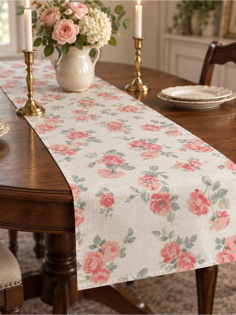 Laura Ashley White and Floral Table Runner